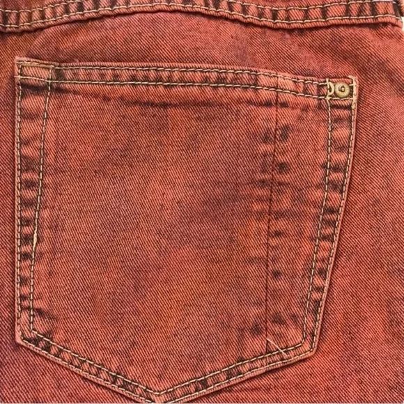 FREE PEOPLE Overdyed Distressed Jean Shorts w/ Raw Hem in Sunrise Red Size 26 - Picture 6 of 9